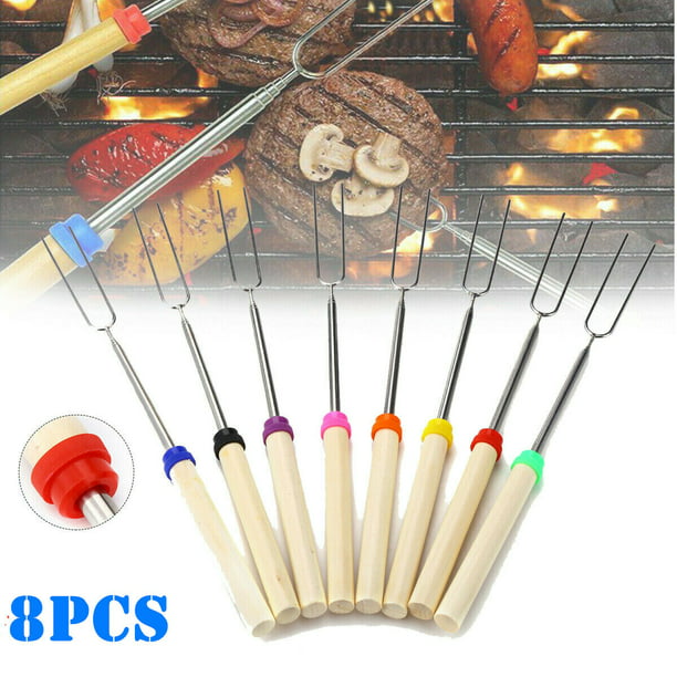 Bonus Bag & Ebook MalloMe Premium Marshmallow Roasting Sticks Set of 4 Smores Skewers & Hot Dog Fork 34 Inch Rotating Extending Patio Fire Pit Camping Cookware Campfire Cooking Kids Accessories 